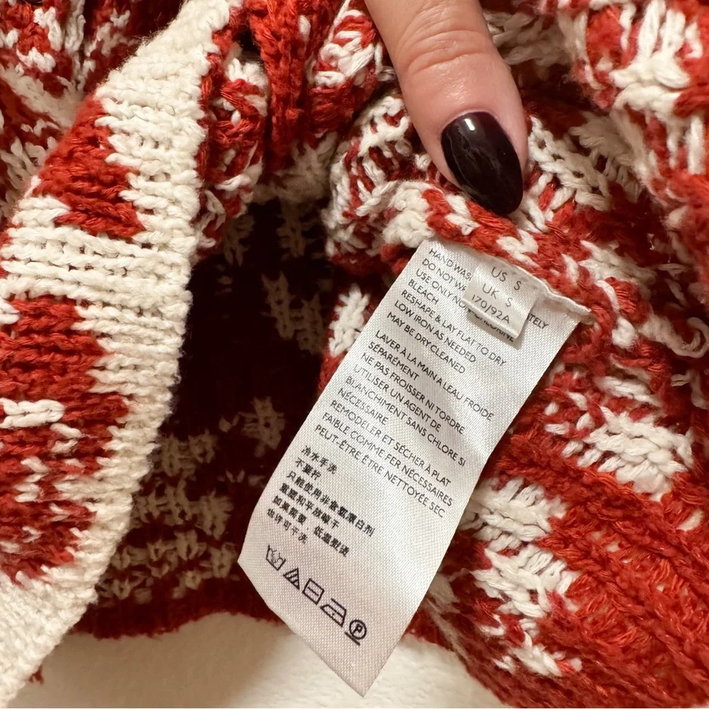 Free People Red and Cream Rose Knit Crop Tank